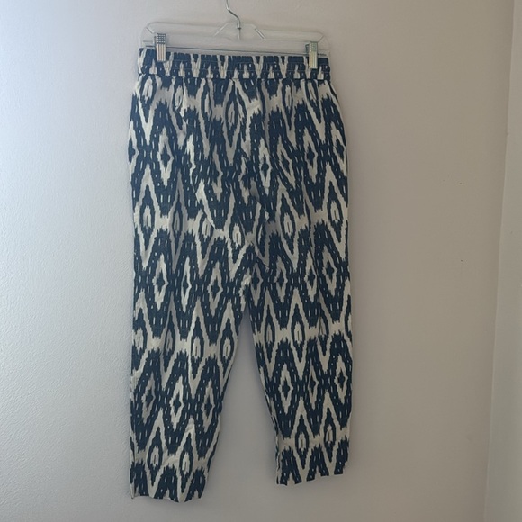 J. Crew black ivory print elastic waist linen cotton pants Sz 4 - Picture 3 of 7
